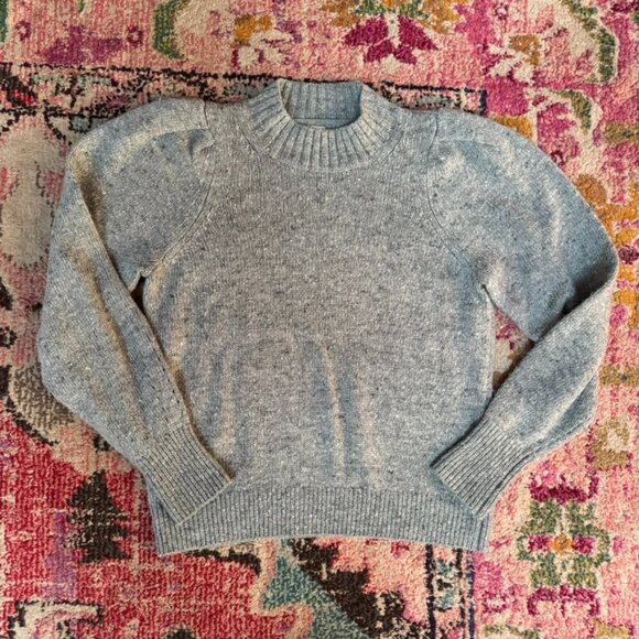 Faherty Boone Sweater Sea Mist Blue Wool Blend Puff Sleeve Size Small - Picture 3 of 6